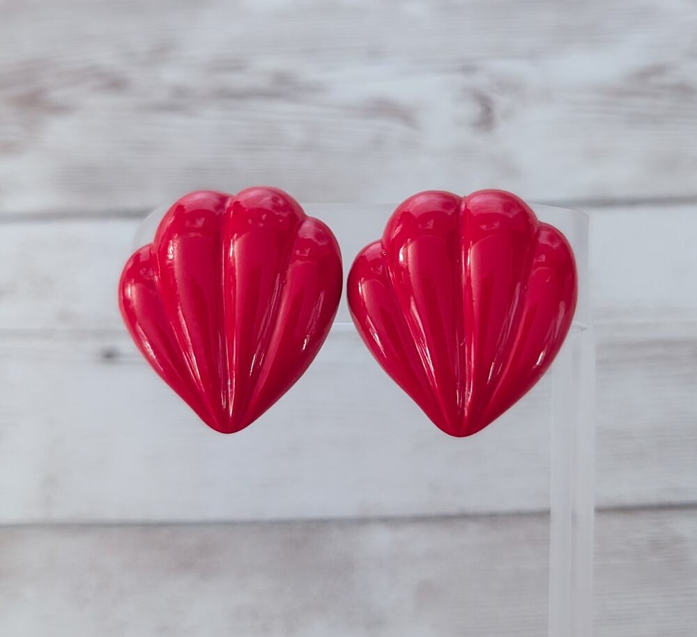 Vintage Clip On Earrings Large Red Statement Flourish 1.25"